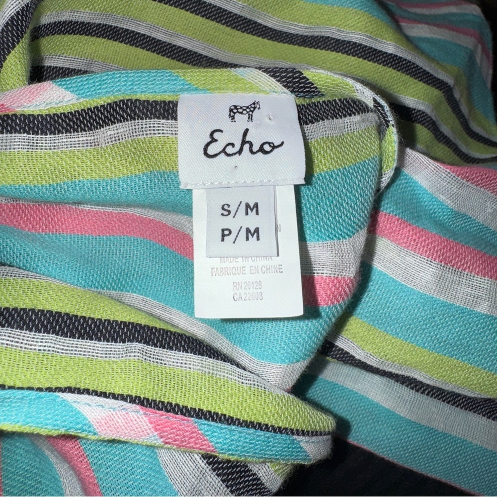 Echo Striped Cotton Linen Oversized Poncho Top S/M - Picture 7 of 8